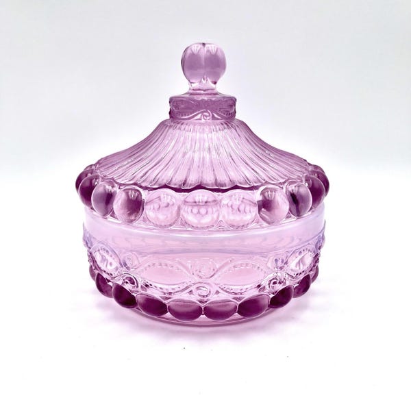 Mosser Glass Eye Winker Covered Candy Dish Pink Opal 5 3/4" Wide by 5 1/2" High by Mosser Glass