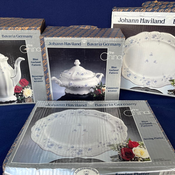 Haviland Blue Garland Your Choice of Teapot, Casserole Dish, Large or Small Platter, Johann Haviland in the Original Box Unused Sealed Boxes