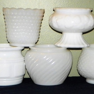 Milk Glass Planters, YOUR CHOICE of 23 Designs, Flowerpots, Wedding, Showers, Party Centerpieces, Just Add Flowers