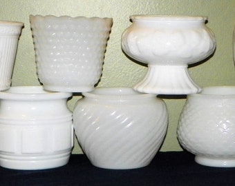 Milk Glass Planters, YOUR CHOICE of 18 Designs, Flower Pots, Wedding, Showers, Party Centerpieces, Just Add Flowers