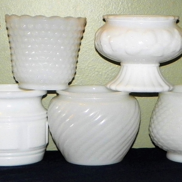 Milk Glass Planters, YOUR CHOICE of 18 Designs, Flower Pots, Wedding, Showers, Party Centerpieces, Just Add Flowers