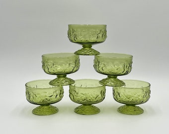 Lido Dessert Bowls or Sherbet Glasses by Anchor Hocking, SET of 6 Olive Green Milano Lido Footed Glasses, Ice Cream Bowls, Dessert, Mousse