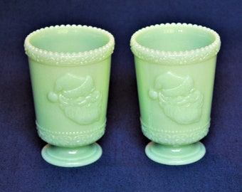 Jadeite Santa Glasses by Mosser Glass, Your Choice of a Single or Set of 2, 8 oz Cup 4 1/2" High 3 1/4" Wide **** FREE SHIPPING ****