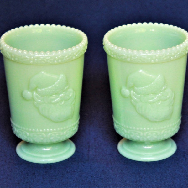 Jadeite Santa Glasses by Mosser Glass, Your Choice of a Single or Set of 2, 8 oz Cup 4 1/2" High 3 1/4" Wide **** FREE SHIPPING ****