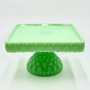 Jadeite Cake Stand or Cake Plate 10" Square Elizabeth Quilted Pedestal Cake Plate Wedding, Shower, Cupcakes