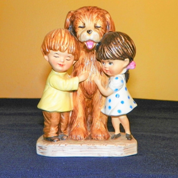 Gorham Moppets Figurine 1973 Fran Mar, Children with Dog, Mint Condition with Original Tag, FREE SHIPPING