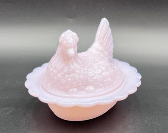 Mosser Crown Tuscan Hen on Nest Candy Dish 4" high, 6 5/8" long and 5 1/2" wide Marked Mosser Glass