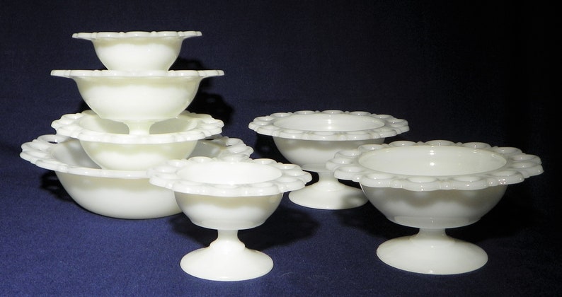 Open Lace Milk Glass Bowls or Footed Bowls Relishes Nuts Dips Centerpieces Rose Bowls Chocolates YOUR CHOICE of Pieces