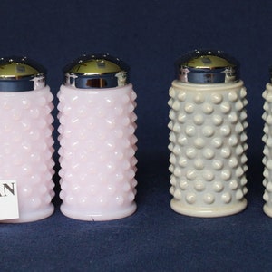 Hobnail Salt and Pepper Shakers, Choice of Jadeite, Grey or Pink with FREE SHIPPING