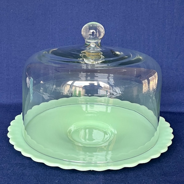 Mosser Jadeite Platter and 12" Dome, Platter is 13 5/8" Wide Perfect Covered Relish Tray, Vegetable and Dip, Shrimp and Cocktail