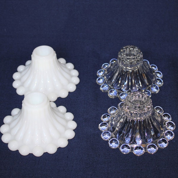 Boopie Bubble Glass Candle Stick Holders, Set of Two Your CHOICE of Colors, Clear or Milk Glass, Great Centerpieces