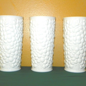 Milk Glass Vases Set of 3 Matching Textured White Vases 7 1/2&quot; High by 3 3/4&quot; Wide