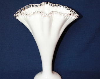 Fenton Silver Crest Fan Vase Measures 13 1/4" High by 9 3/8" Wide, Fan Silvercrest Flower Vase, MINT CONDITION