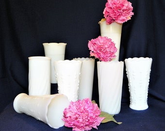 Milk Glass Wide Vases, YOUR CHOICE of Vases, Wedding, Showers, Party Centerpieces, Just Add Flowers