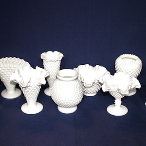 Fenton Milk Glass Hobnail Vases, Medium Size YOUR CHOICE of Styles, Art Glass, Milk Glass Vase, Ball Vase, Crown Vase,