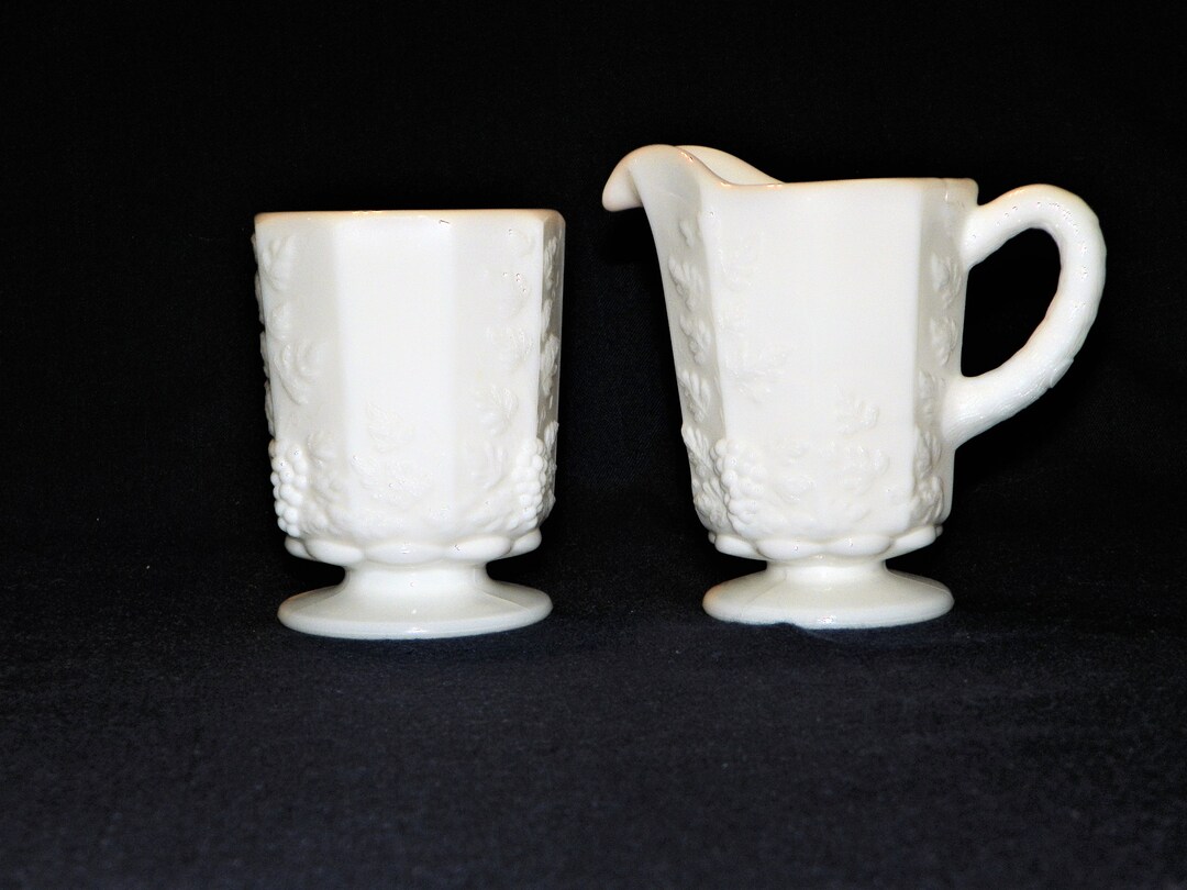 Westmoreland Milk Glass Creamer and Sugar, White Grape Panel Sugar Bowl