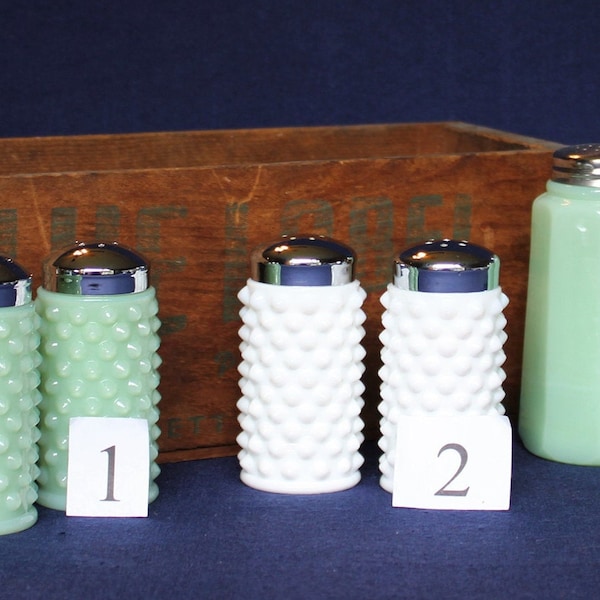 Milk Glass or Jadeite, Pink or Grey Hobnail Milk Glass Salt and Pepper Shaker, FREE SHIPPING