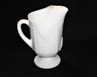 Colony Harvest Milk Glass Grape Panel Pitcher, 72 oz Beverage Pitcher with the Ice Lip