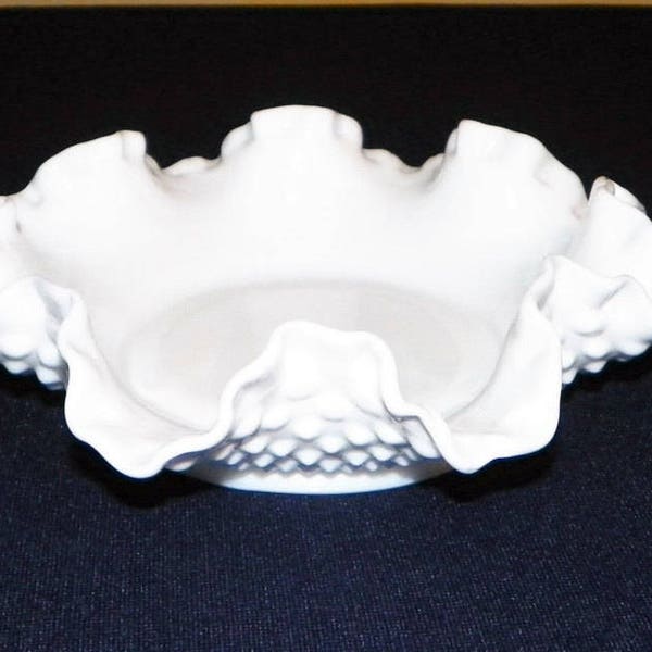 Fenton White Hobnail Milk Glass 7 7/8 Inch Double Crimped Compote, Candy, Relish, Dips, Cranberry Sauce, Nut Bowl