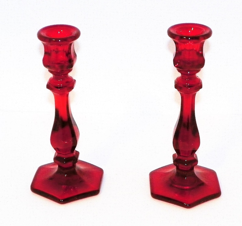 Mosser Red Candlestick Holders Set of 2 Candlesticks 7 1/4 Etsy