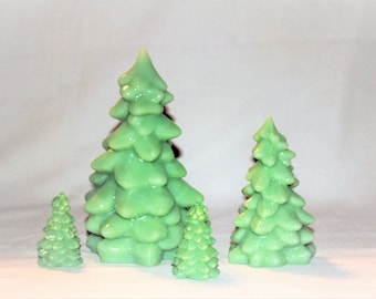 Mosser Glass Trees a Set of 4 Trees, 1 Large, 1 Medium and 2 Small Tree Collection Pressed Glass Pine Tree, Your Choice of Colors