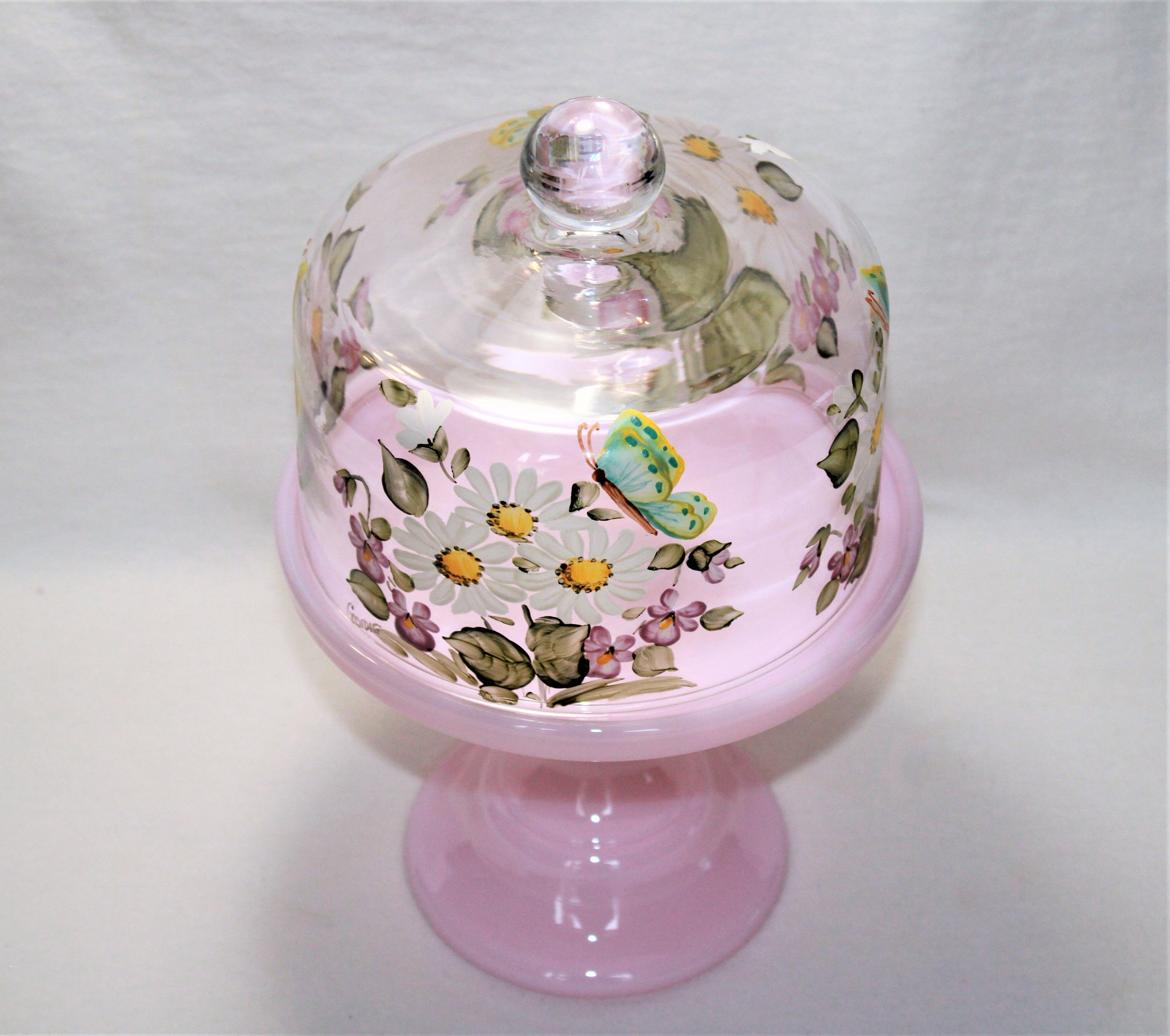 Glass Cake Dome Hand Painted 6 Cake Plate Dome by Mosser Etsy