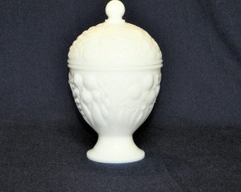 Milk Glass Powder Box with Lid, Perfect Gift Box with a Floral Design, Great for Q-Tips, Cotton Balls or Jewelry, FREE SHIPPING