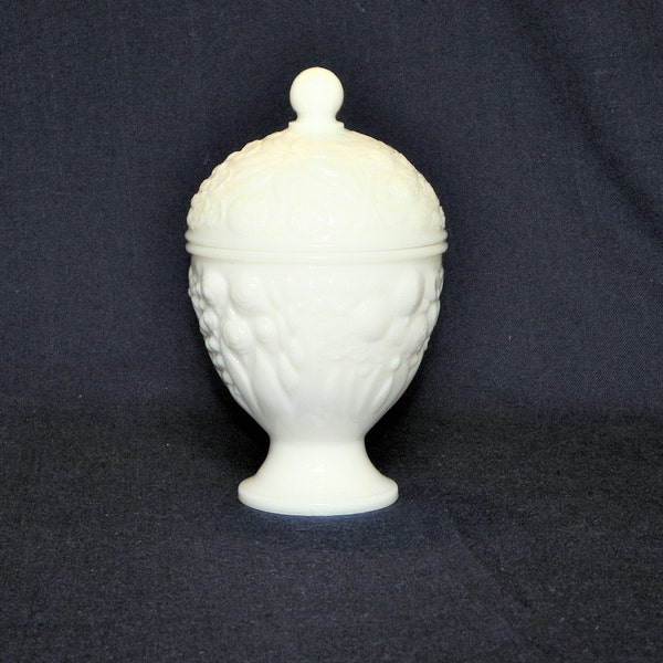 Milk Glass Powder Box with Lid, Perfect Gift Box with a Floral Design, Great for Q-Tips, Cotton Balls or Jewelry, FREE SHIPPING