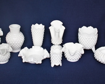 Fenton Milk Glass Hobnail MINI Vases with (FREE Shipping) YOUR Choice of Styles, Art Glass, Milk Glass Vase, Ball Vase, Crown, Ivy, Violet