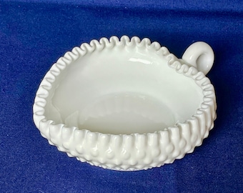 Fenton Milk Glass Hobnail Heart Shaped Candy Dish, 7 3/4" Long by 6" Wide FREE Shipping in Mint Condition