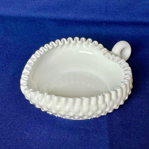 Fenton Milk Glass Hobnail Heart Shaped Candy Dish, 7 3/4" Long by 6" Wide FREE Shipping in Mint Condition