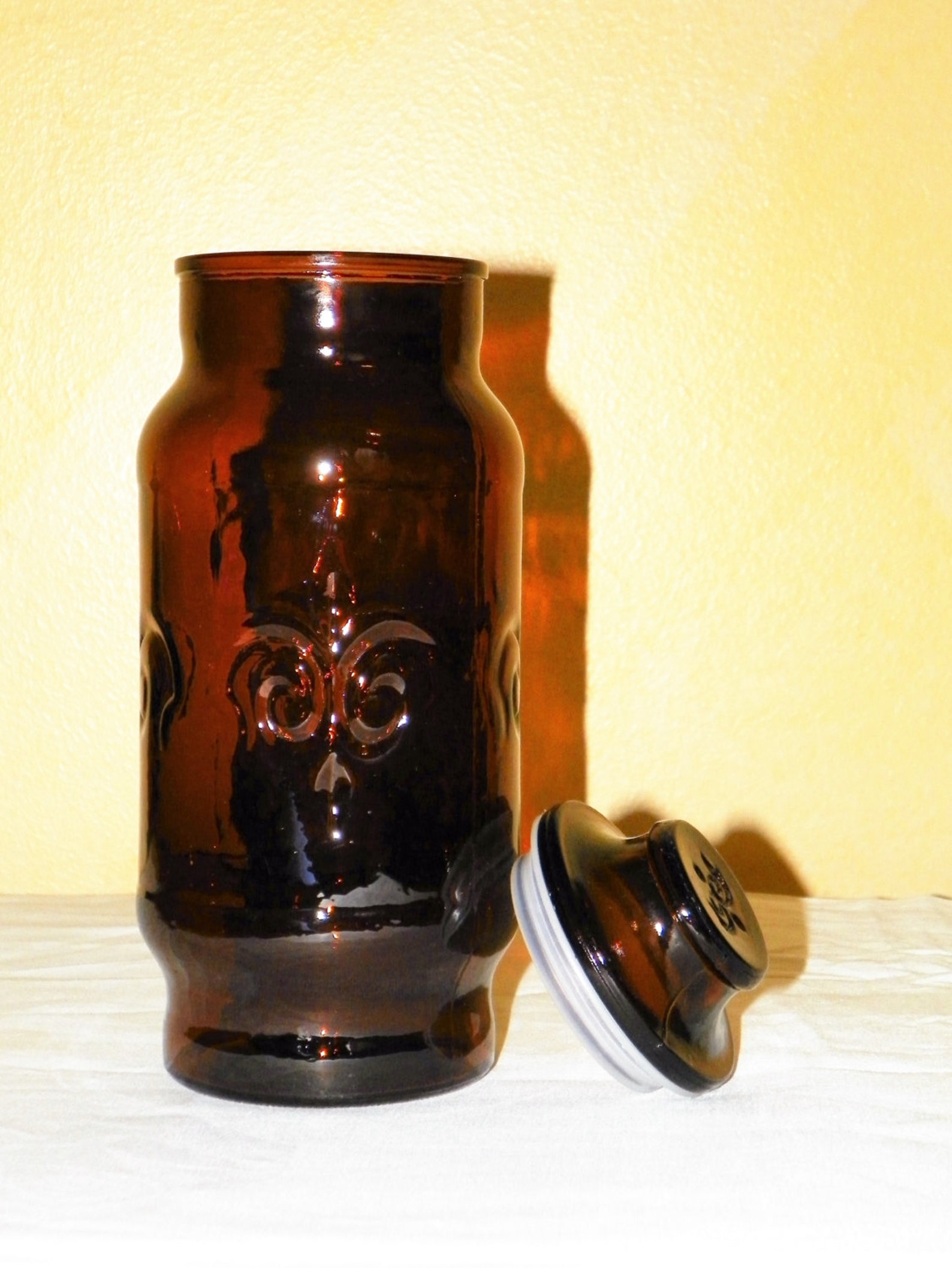 Brown Glass Jar with Sealed Lid 9 1/8 Inch Tall Storage Etsy