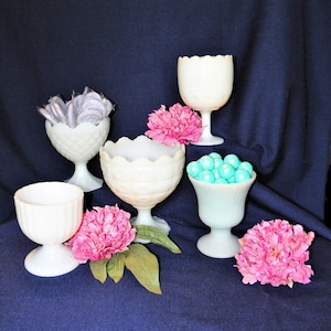 Milk Glass Pedestal Planters, YOUR CHOICE of 9 Styles of Footed Planters, Wedding, Showers, Party Centerpieces, Just Add Flowers
