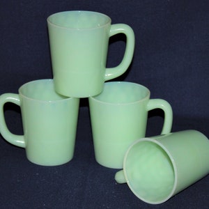 Jadeite Mugs, Set of 4 Cups by Mosser Glass, Optic Dot 9 oz Mugs FREE SHIPPING