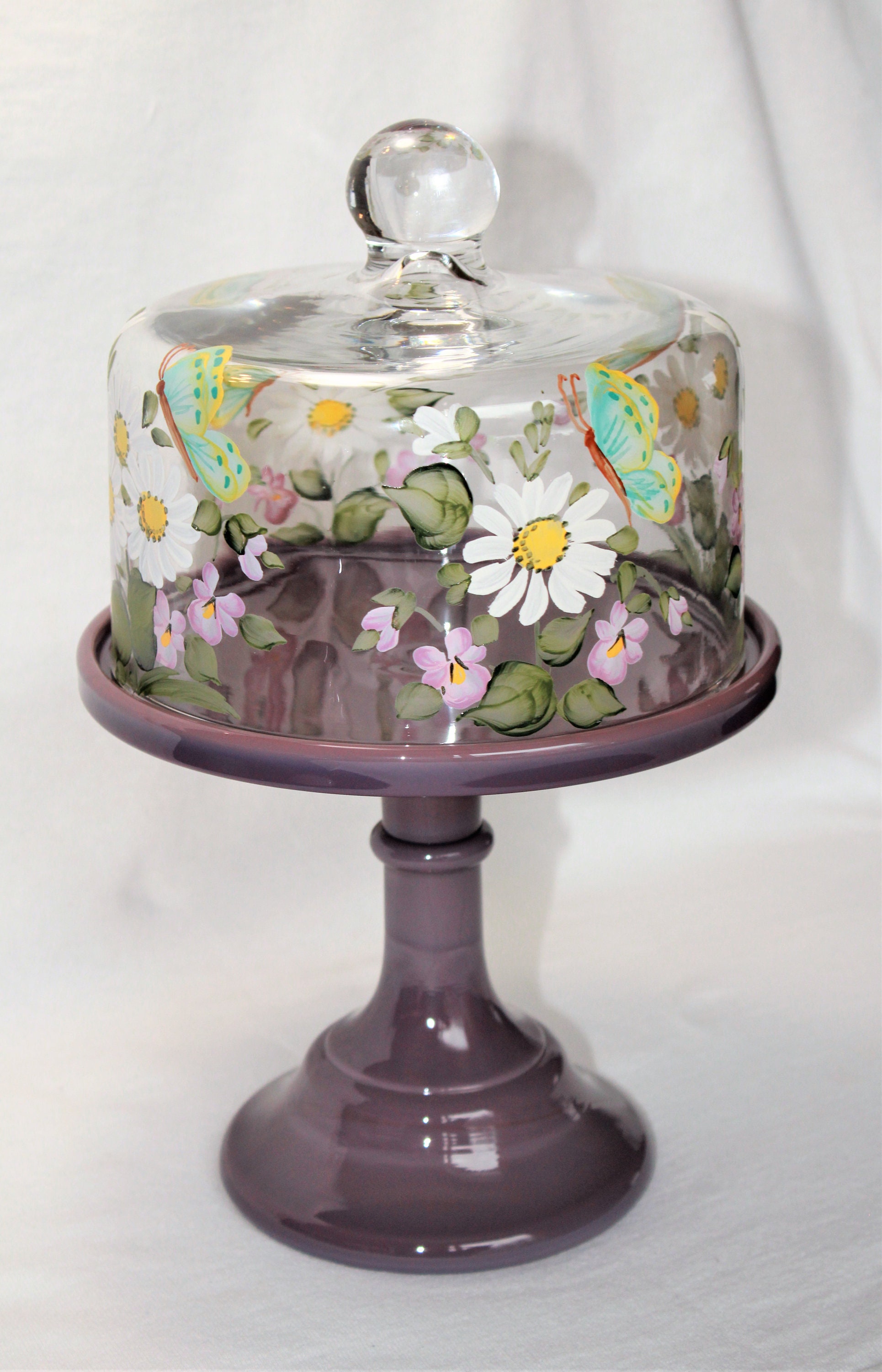 Glass Cake Dome Hand Painted 6 Cake Plate Dome by Mosser Etsy