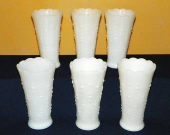 Set of 6 Vintage Milk Glass Teardrop Vases, 7 1/8" High and 3 3/4" Wide, Perfect for Fresh Cut Flowers, Centerpieces, White Glass Vases