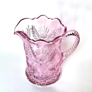 Rose Thistle Pitcher by Mosser Glass, 6 5/8" High also called Reverse Thistle Pitcher Great for Gravy, Syrups, Smoothies, Ice Tea