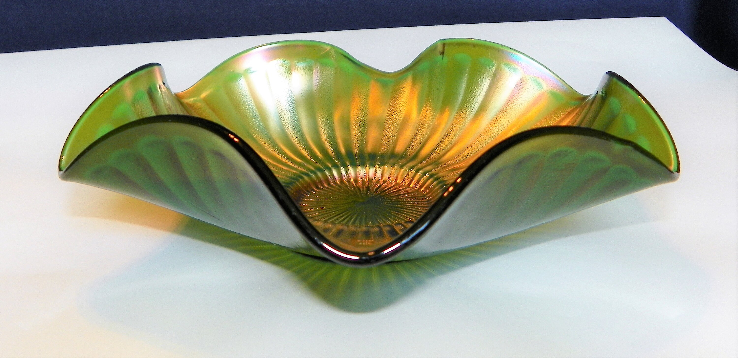 Iridescent Green Carnival Glass Candy Dish 9 5/8 Wide 2 Etsy