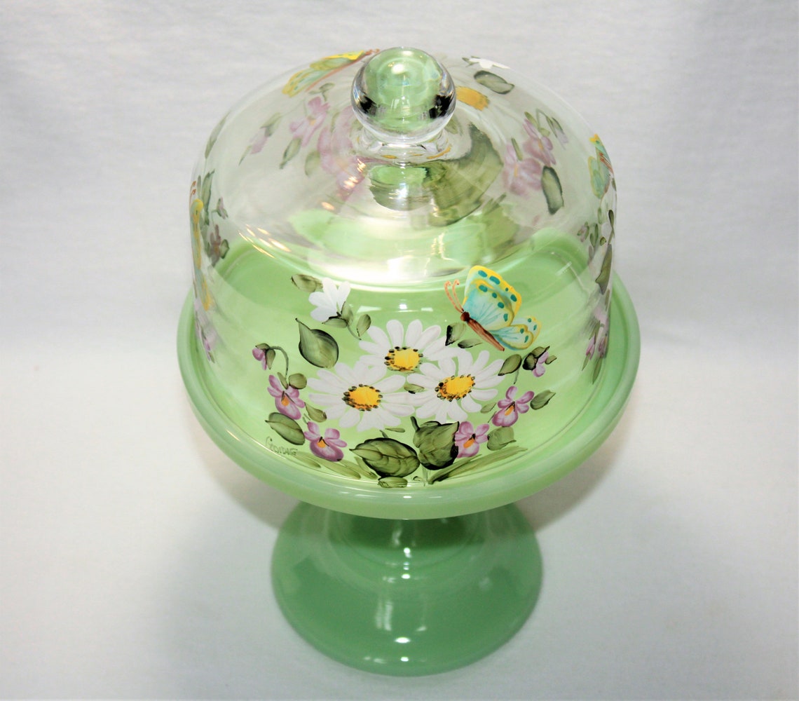 Glass Cake Dome Hand Painted 6 Cake Plate Dome by Mosser Etsy