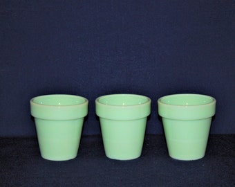 Jadeite Glass Flowerpots Set of 4 Mosser Glass 4 1/8" High by 4 1/4" Wide Herb Garden Succulents Toothbrush Soaps Caddy