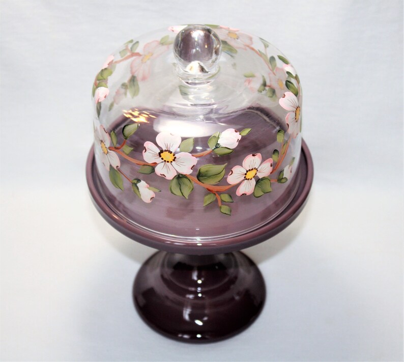 Glass Cake Dome Hand Painted 6 Cake Plate Dome by Mosser Etsy