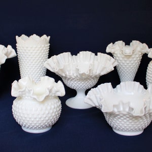 Fenton Hobnail Milk Glass Vase or Bowl YOUR CHOICE of 7 of Fenton Largest Designs FREE Shipping Crown Top, Fan, Footed Bowl, Ball Vase Bowl