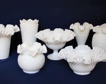 Fenton Hobnail Milk Glass Vase or Bowl YOUR CHOICE of 7 of Fenton Largest Designs FREE Shipping Crown Top, Fan, Footed Bowl, Ball Vase Bowl