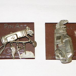 Signed JJ Pewter Upright Golf Bag or Golf Bag with Dangling Charms Pin, Spoontiques Pin Art Brooch, FREE SHIPPING