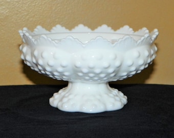 Fenton Hobnail Milk Glass Candle Bowl, Pedestal Candle Holder or Flower Bowl