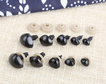 Safety Noses - size 6mm - 13mm - dolls, amigurumi, doll making, stuffies - 10 pcs (One nose in each size with backing)