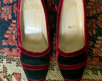 RARE Christian Louboutin Vintage Black Suede With A Red Velvet Ribbon size 36!
