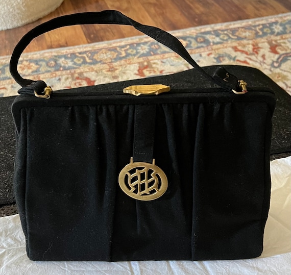 1950’s Graceline Master Purse, Vintage Black Wool Han… Gem