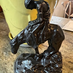 One Bookend Dated 1928 Bronze-Plated Iron “End of the Run” Indian on Horseback