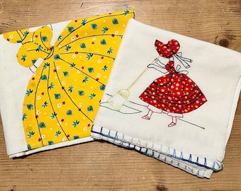 Vintage Handmade Bonnet Lady Tablecloth and Flour Sack Dish Towel